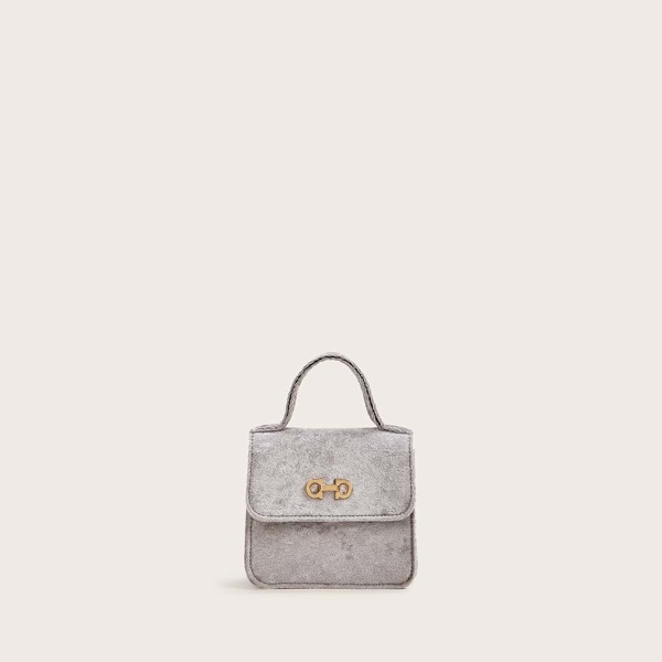 

Mini Flap Velvet Satchel Bag, Grey