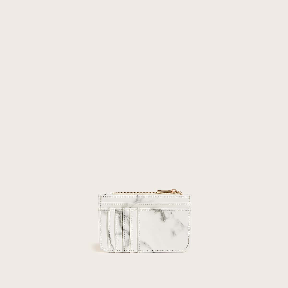 

Marble Print Wallet With Card Holder, White
