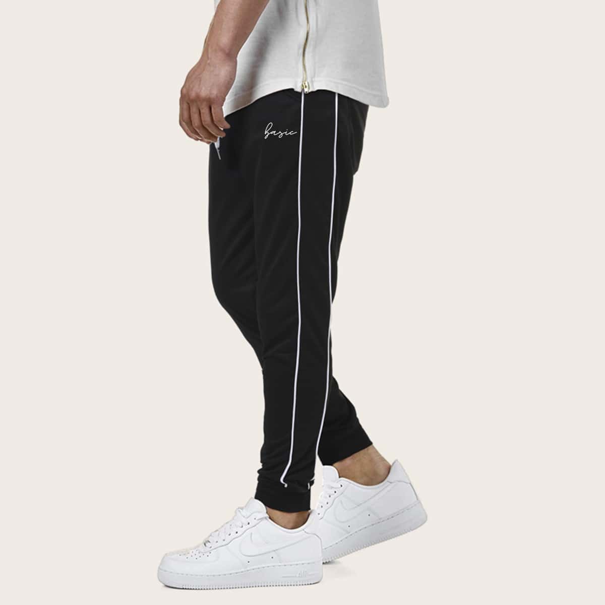 

Guys Side Stripe Letter Graphic Sweatpants, Black