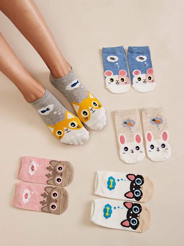 

5pairs Cartoon Pattern Socks, Multicolor