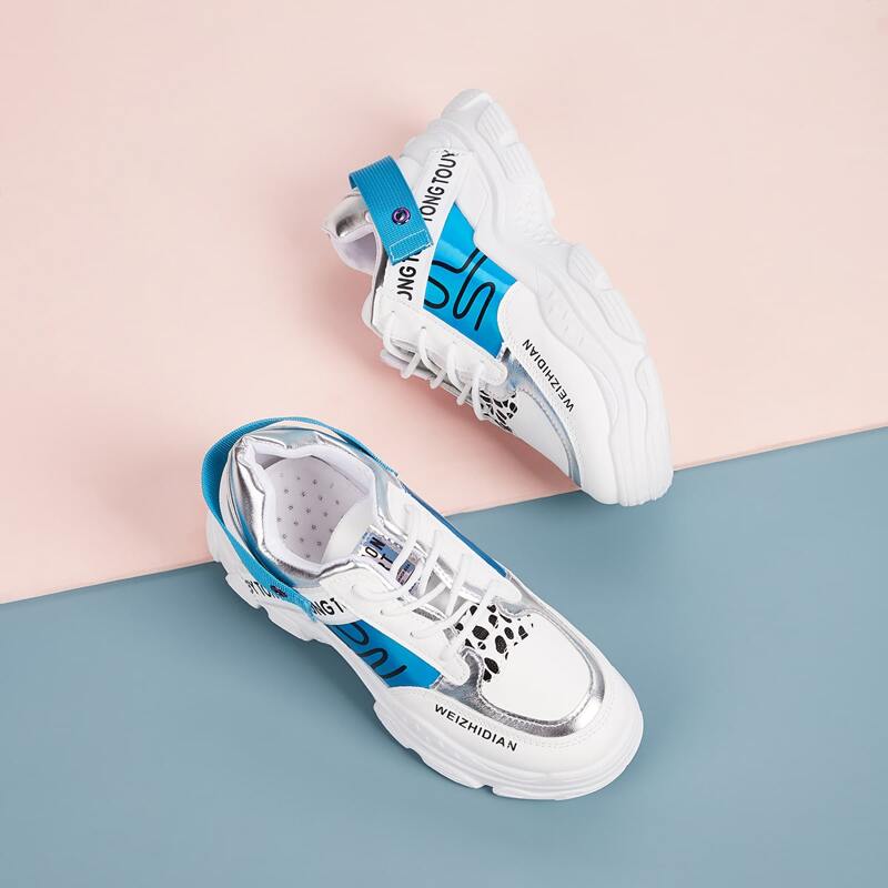 

Letter Graphic Lace-up Chunky Sneakers, Multicolor