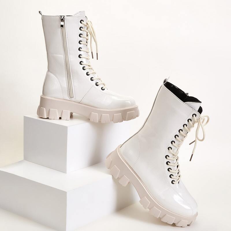 

Lace-up Front Chunky Combat Boots, White