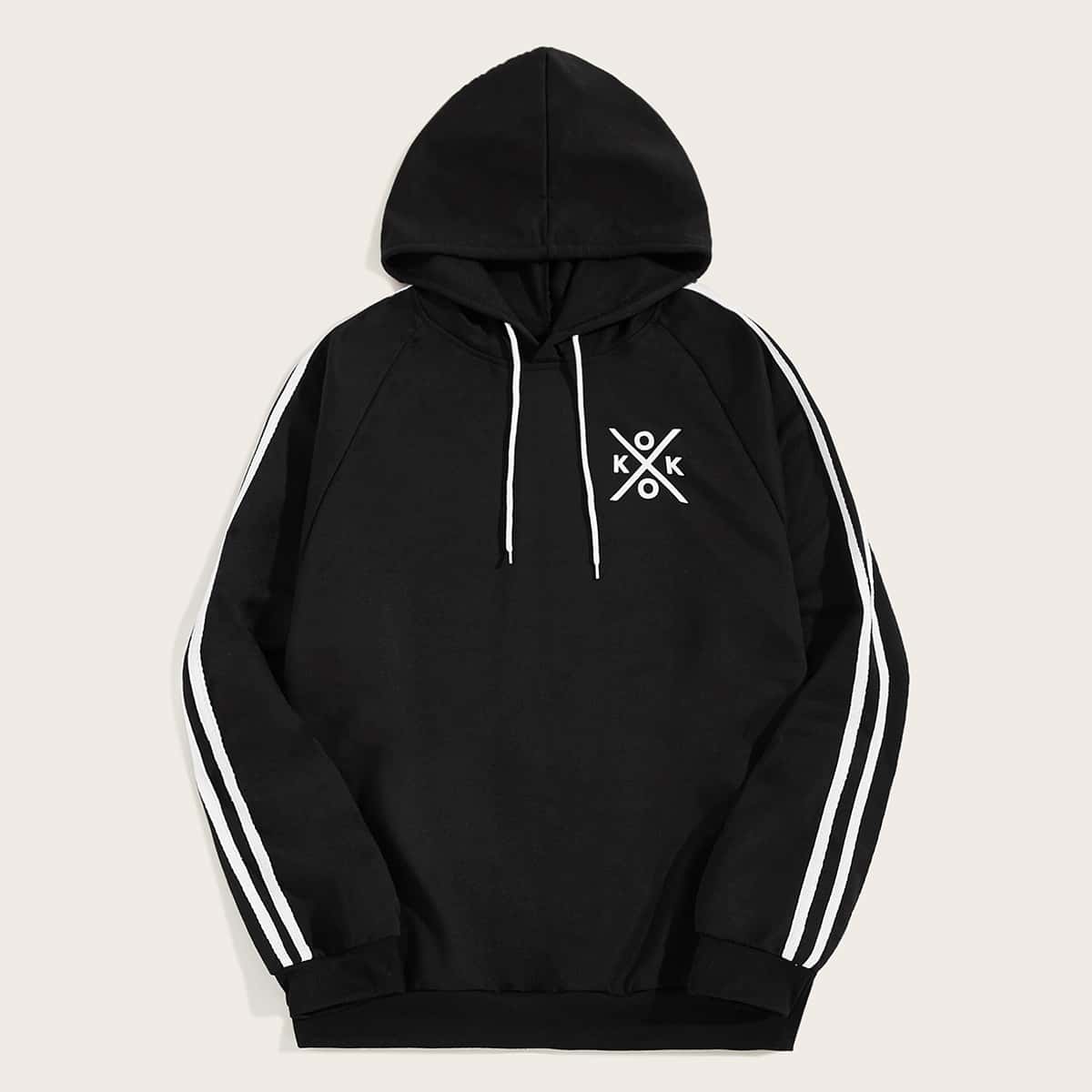 

Guys Side Stripe Raglan Sleeve Drawstring Hoodie, Black