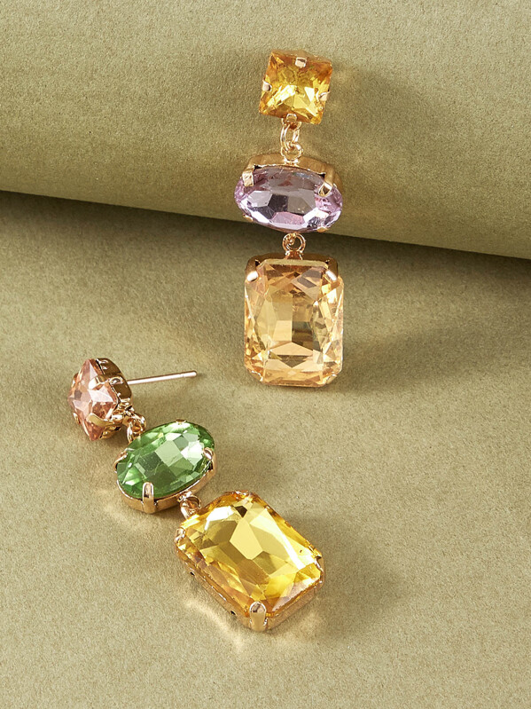 

1pair Gemstone Engraved Drop Earrings, Multicolor