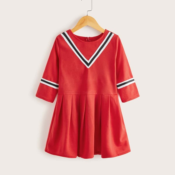 

Toddler Girls Striped Tape Zipper Back Swing Dress, Red