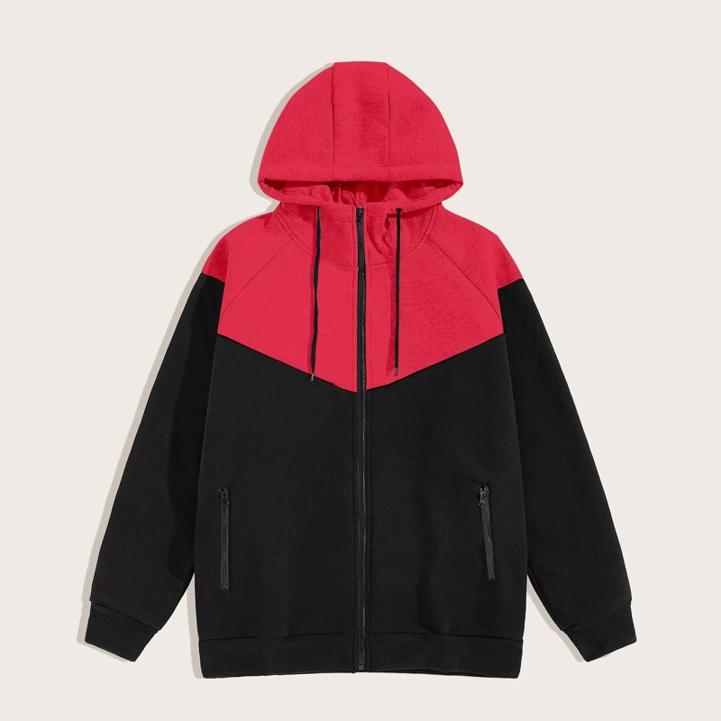 

Guys Contrast Panel Zip Up Drawstring Hoodie, Multicolor