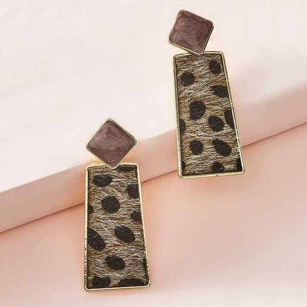 

1pair Leopard Geometric Drop Earrings, Multicolor
