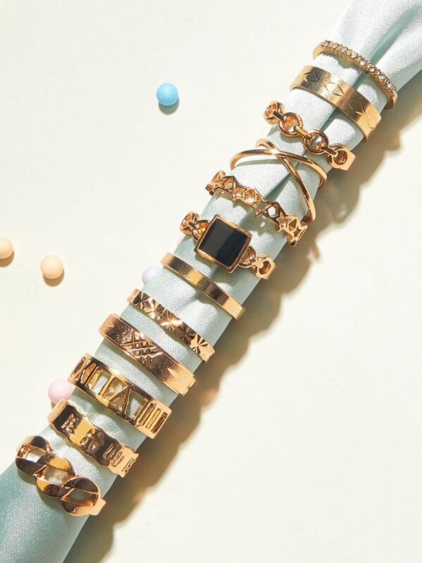 

12pcs Rhinestone Decor Ring, Gold
