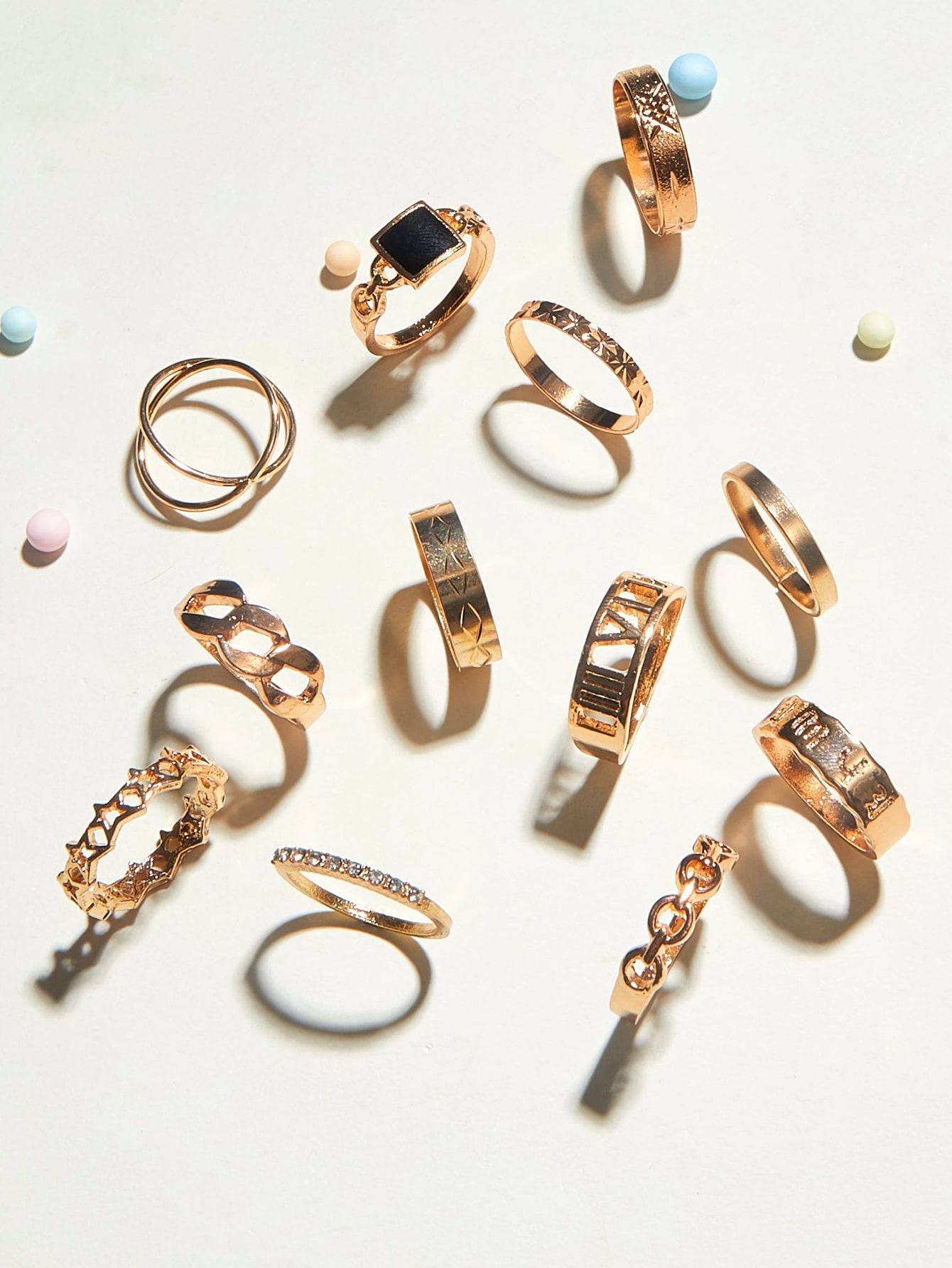 خاتم مزخرف بأحجار الراين 12 قطعة شي إن