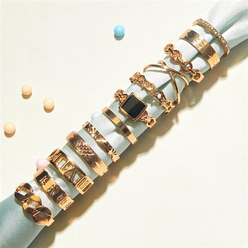 

12pcs Rhinestone Decor Ring, Gold