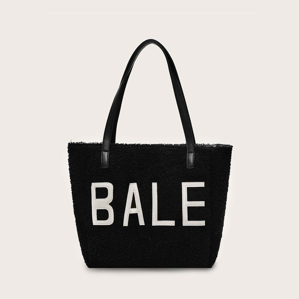 

Letter Graphic Tote Bag, Black