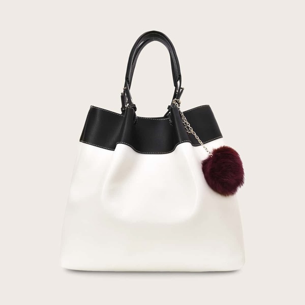 

Pom-pom Decor Tote Bag, White