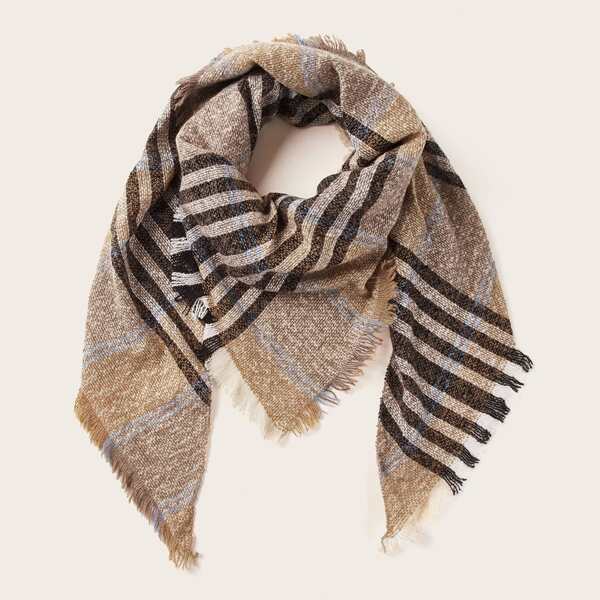

Striped Pattern Raw Hem Scarf, Multicolor