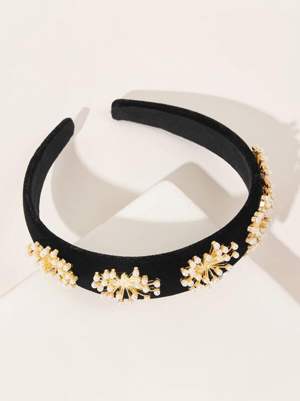 

Faux Pearl Flower Decor Padded Hair Hoop, Black