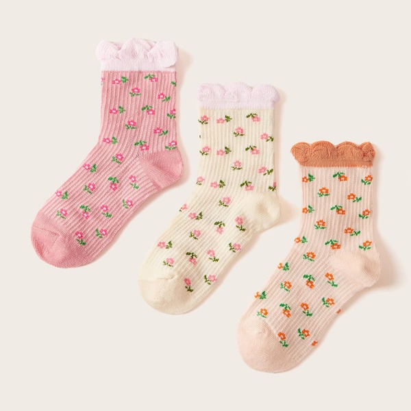 

3pairs Toddler Girls Ditsy Floral Pattern Socks, Multicolor