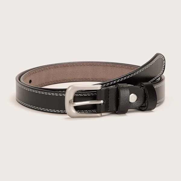 

Stitched Metal Buckle Belt, Black