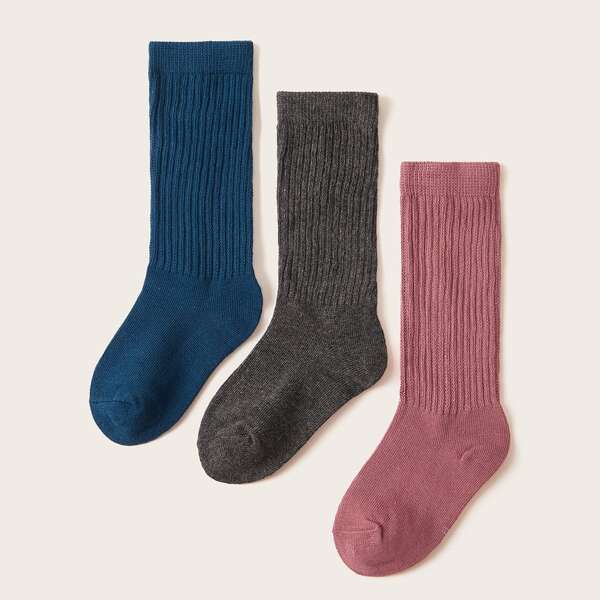 

3pairs Kids Solid High Tube Socks, Multicolor
