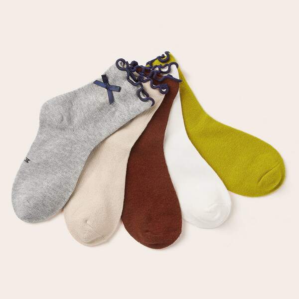 

3pairs Girls Random Color Bow Knot Decor Socks, Multicolor