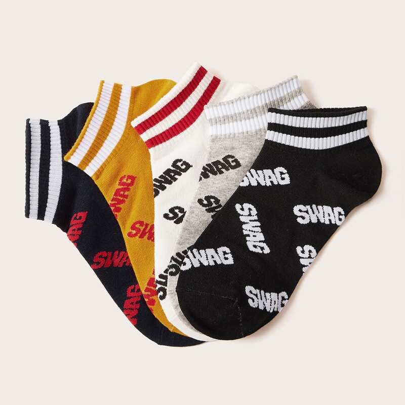 

5pairs Letter Graphic Ankle Socks, Multicolor