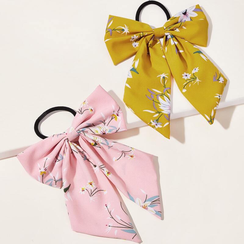 

2pcs Ditsy Floral Pattern Bow Knot Scrunchie, Multicolor