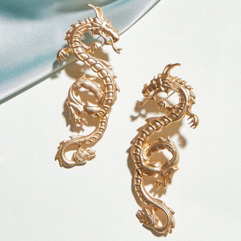 

1pair Dragon Shaped Earrings, Gold
