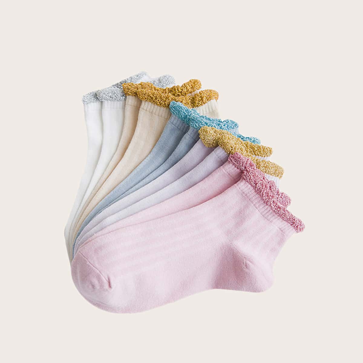 

5pairs Fluffy Trim Socks, Multicolor