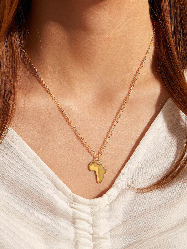 

1pc Africa Map Pendant Necklace, Gold