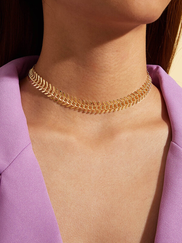 

1pc Fish Bone Chain Necklace, Gold