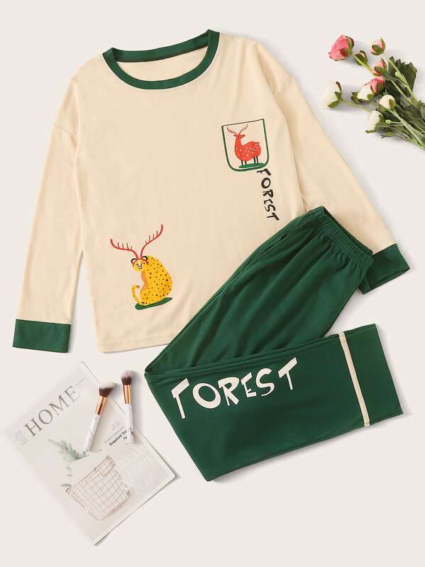 

Cartoon & Letter Graphic PJ Set, Multicolor