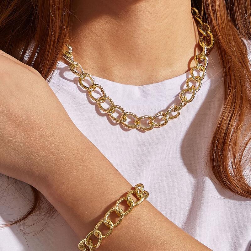 

1pc Textured Chain Necklace & 1pc Bracelet