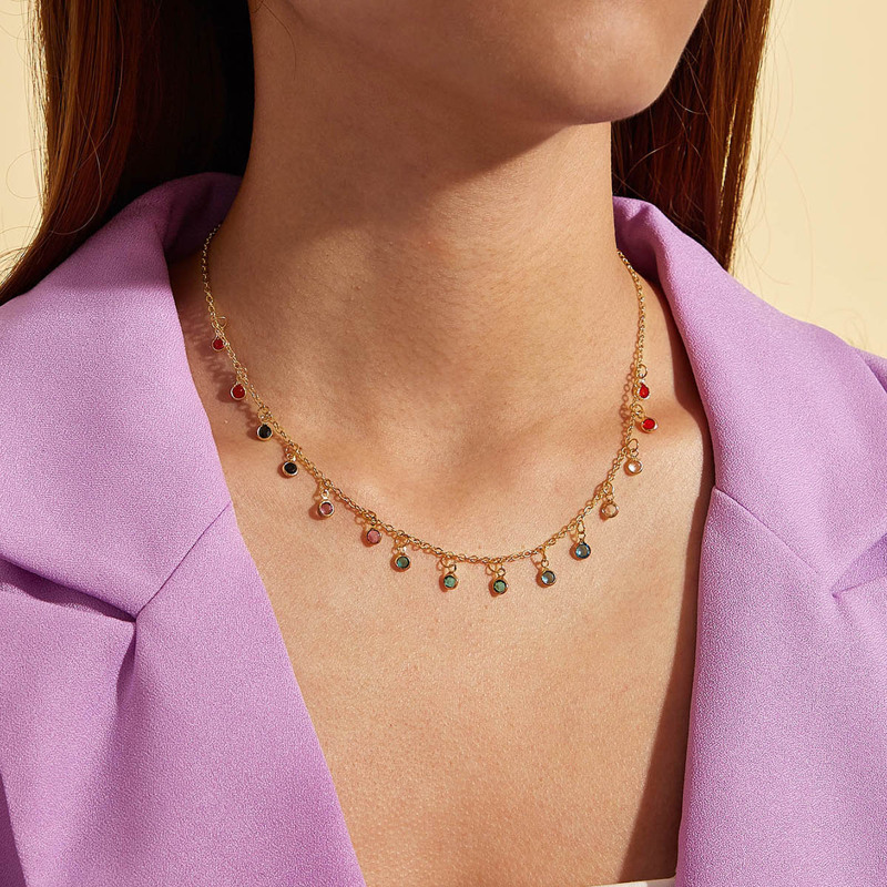 

1pc Gemstone Charm Necklace, Multicolor