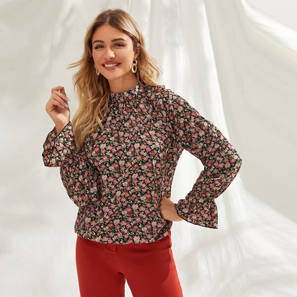 

Floral Print Flounce Sleeve Blouse, Multicolor
