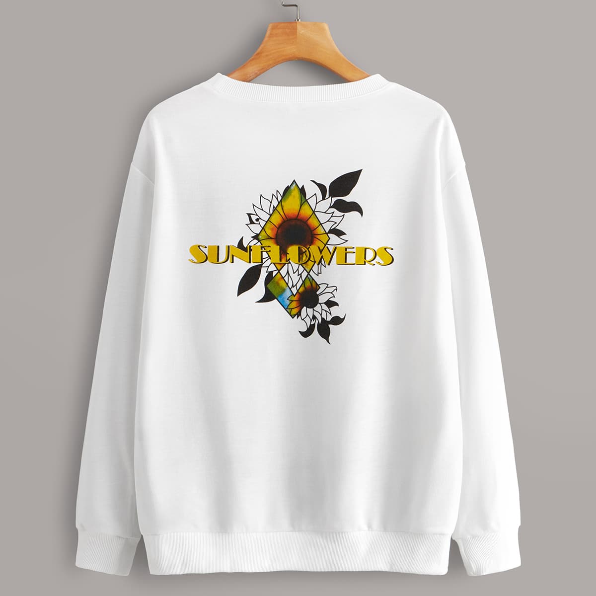 

Sunflower Print Drop Shoulder Sweatshirt, White