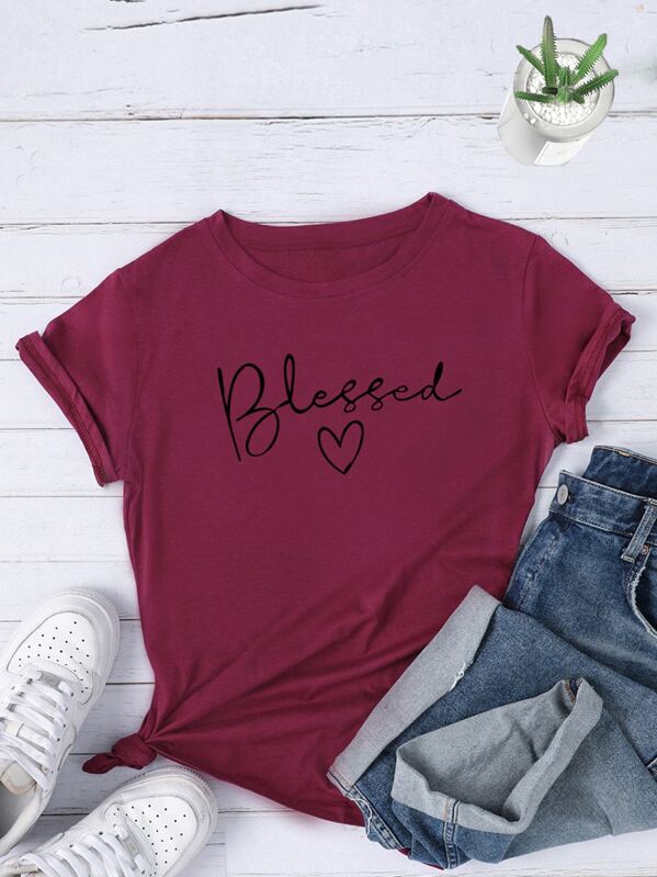 Heart & Letter Graphic Tee, Burgundy