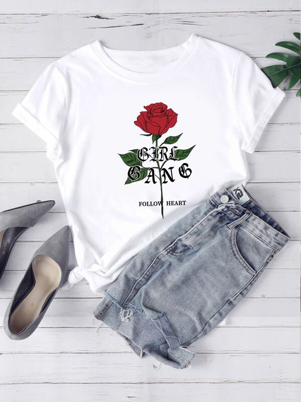 

Floral & Letter Graphic Tee, White