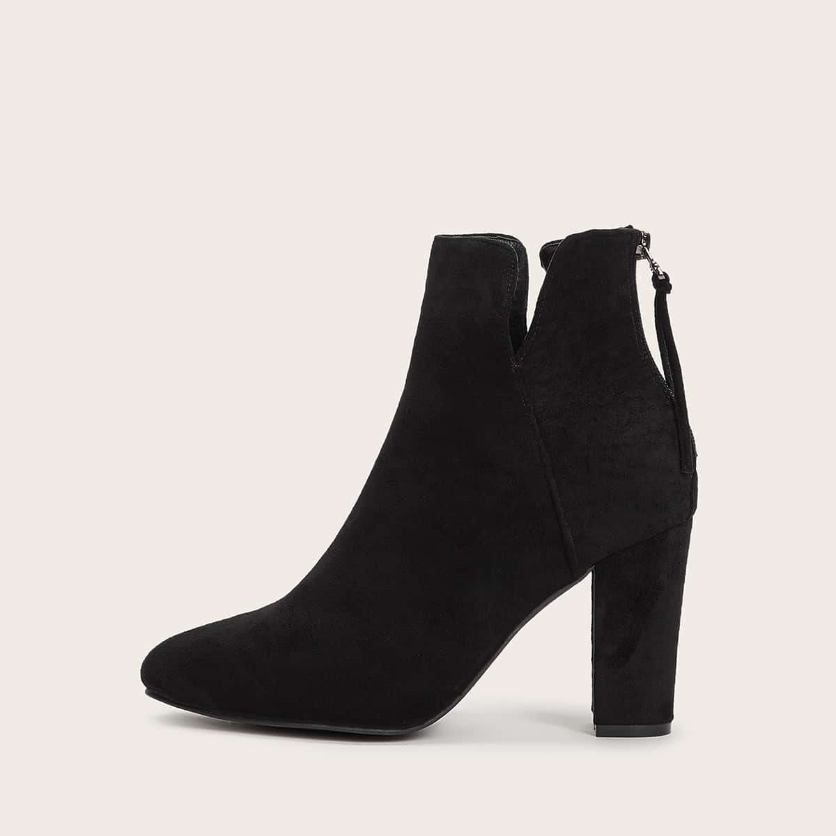 

Side Cut Zip Back Suede Chunky Boots, Black
