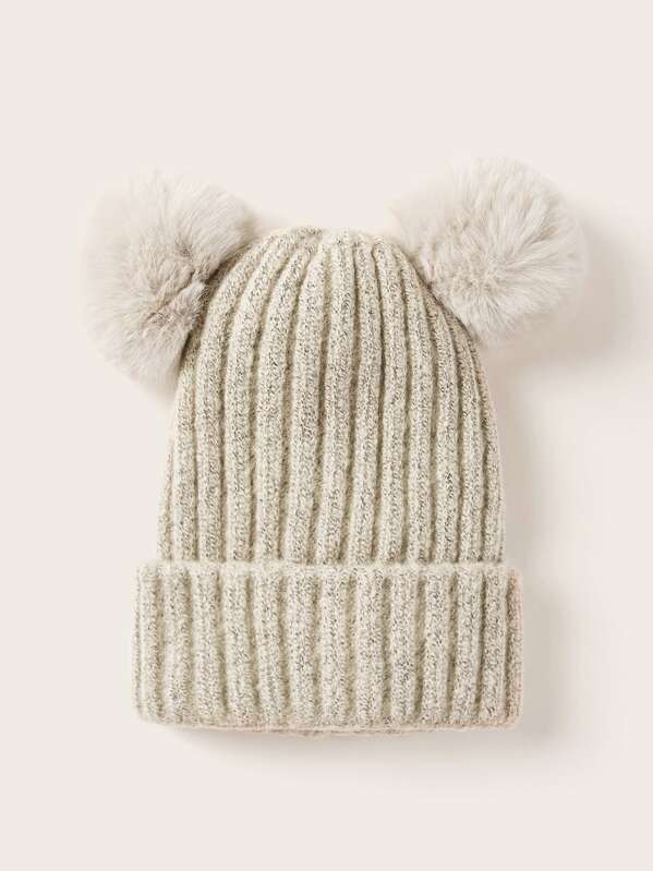 

Pom Pom Decor Knit Beanie, Beige