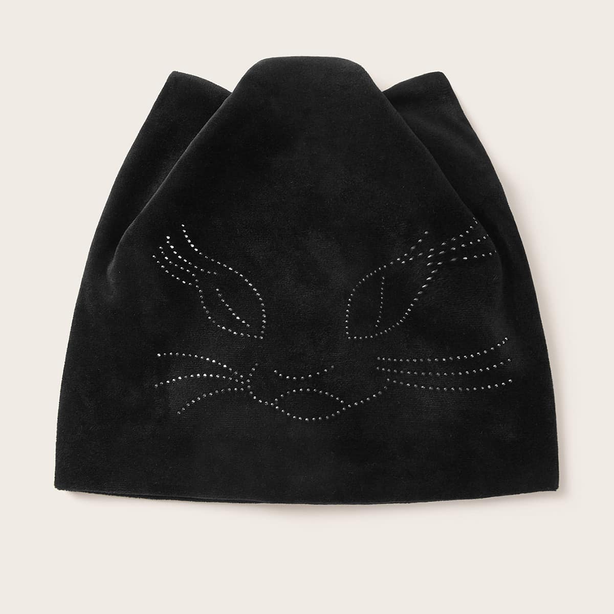 

Rhinestone Engraved Animal Knit Beanie, Black