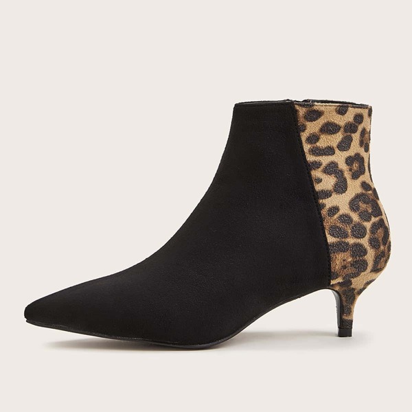 

Leopard Panel Point Toe Stiletto Boots, Multicolor