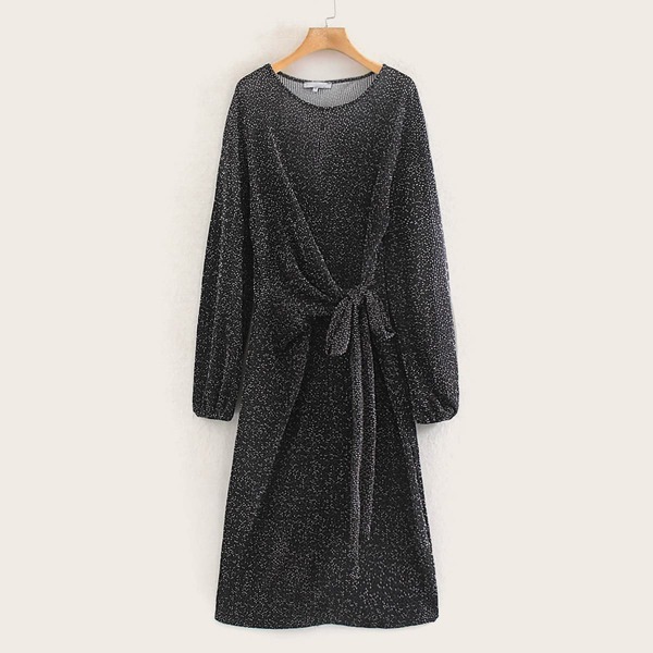 

Knot Front Polka Dot Print Dress, Black