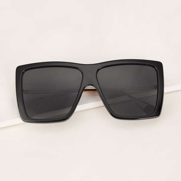 

Square Frame Flat Lens Sunglasses, Black