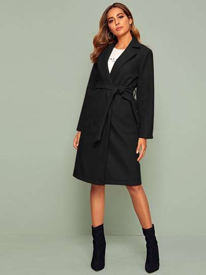 Manteau mi-long avec ceinture et poche