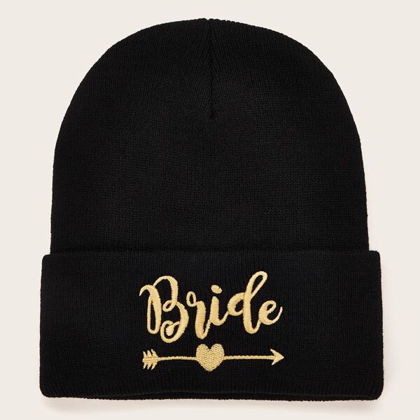 

Bride & Heart Pattern Knit Beanie, Black