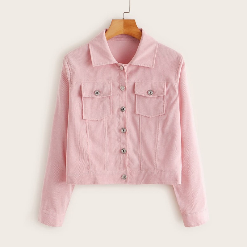 

Solid Button Up Corduroy Trucker Jacket, Pink