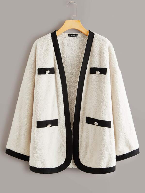 

Contrast Trim Teddy Coat, White, Zorana