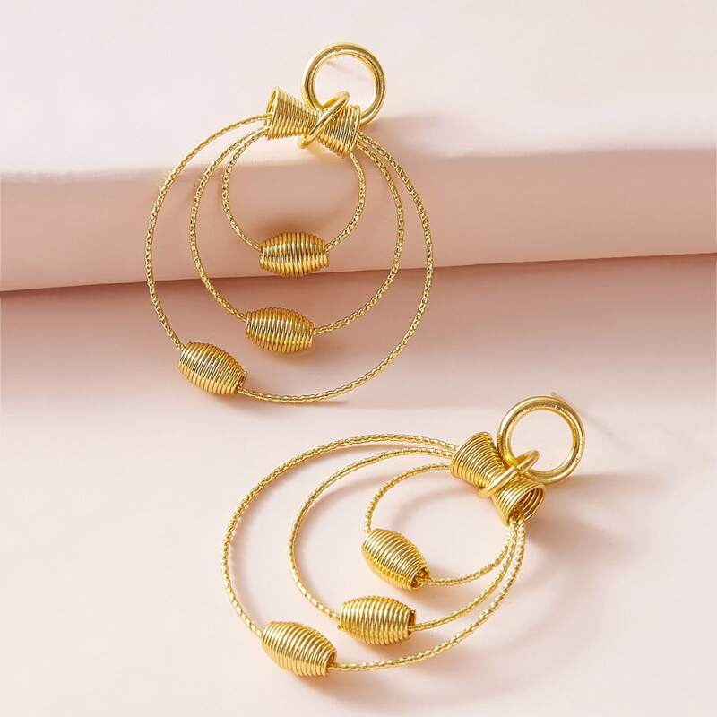 

1pair Textured Round Drop Earrings, Gold