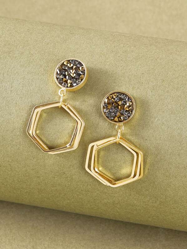 

1pair Rhinestone Engraved Geometric Drop Earrings, Multicolor