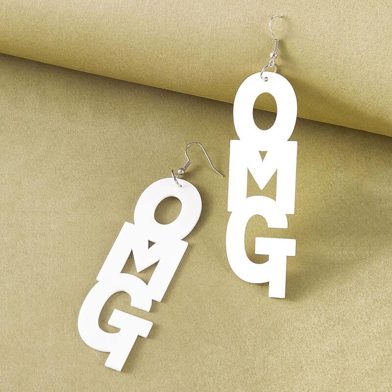 

1pair Letter Drop Earrings, White