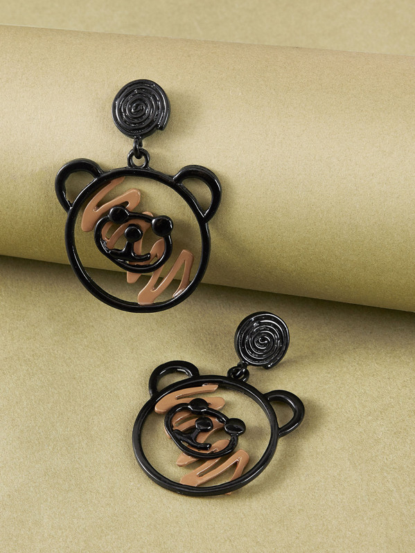 

1pair Bear Drop Earrings, Black
