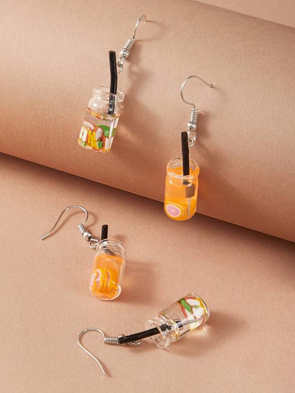 

2pairs Drink Bottle Drop Earrings, Multicolor